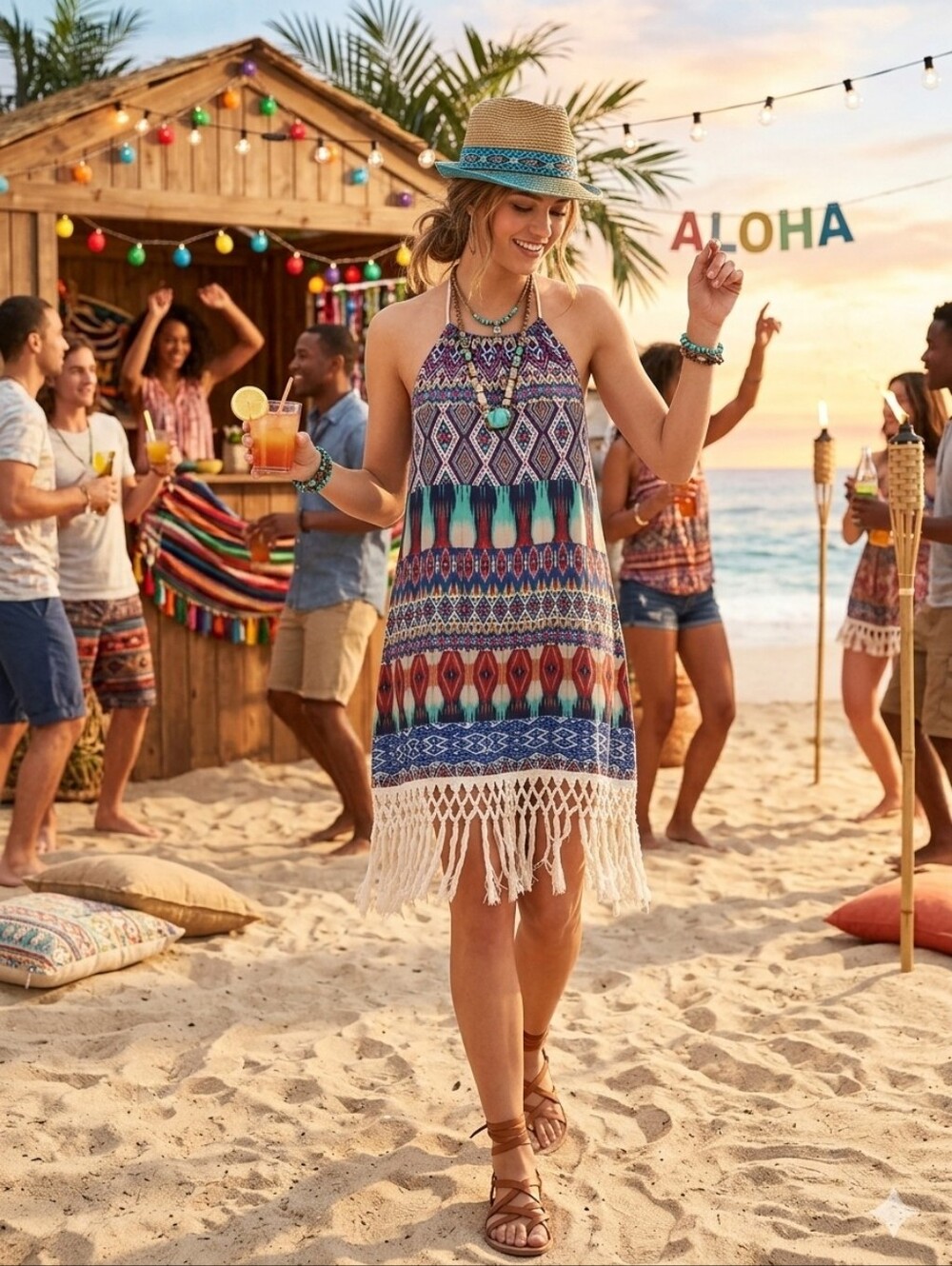 Bohemian Multicolor Fringe Dress